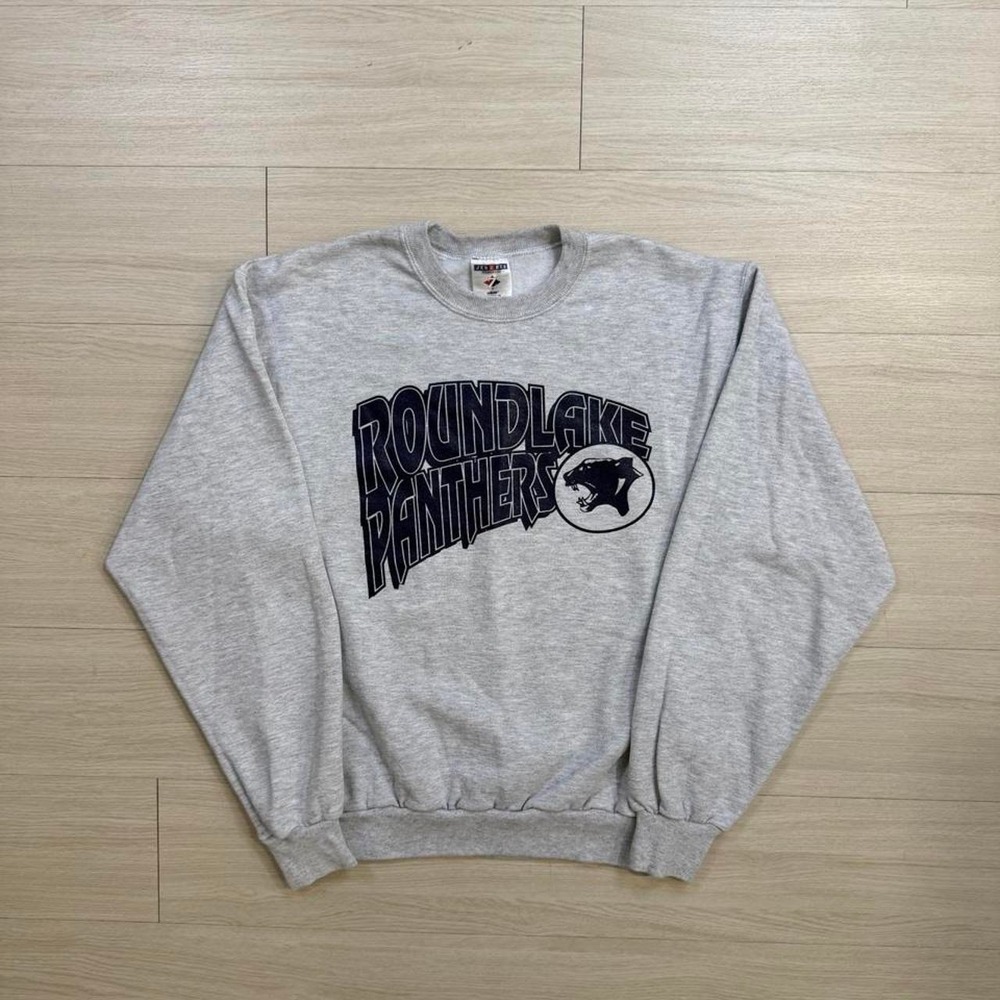 90's Roundlake Panthers Grey Lightweight Crewneck Sweatshirt Mens Size Small